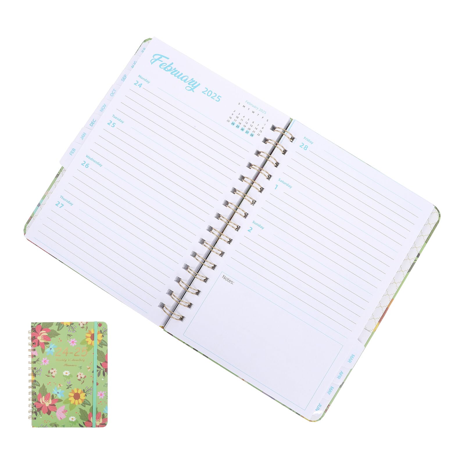 Agenda Semanal y Mensual con Espiral Planificador Portátil con Diseño Floral para Oficina Escuela y Uso Personal
