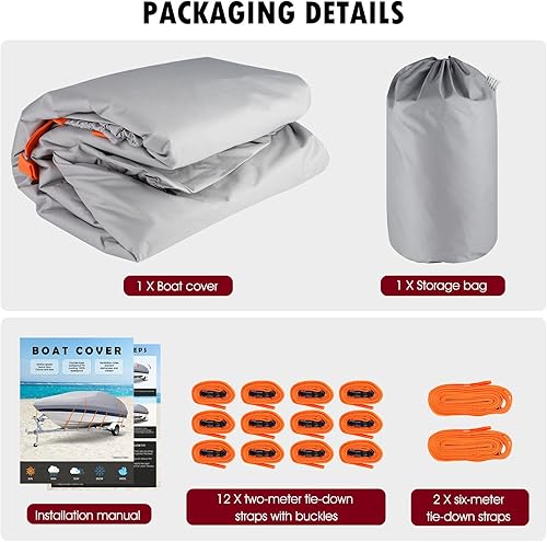 Miniatura 9 de Lanlelin Cubierta de lancha remolcable resistente al agua de grado marino 600D, se adapta a lanchas de 20 a 22 pies de casco en V con correa de