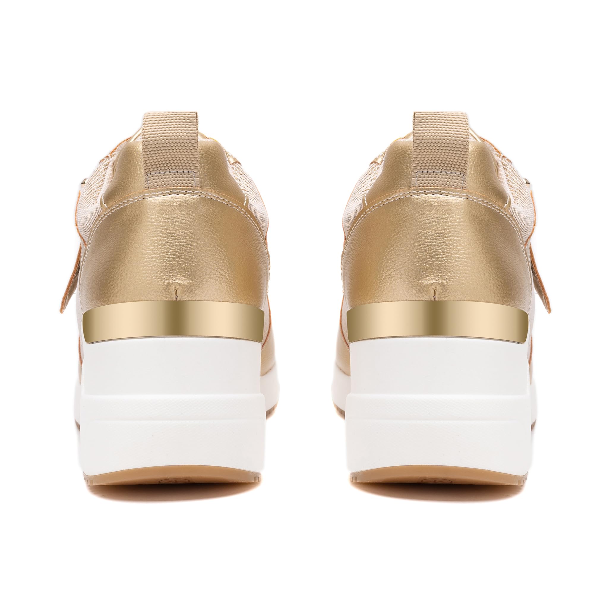 Viscozzy High Heel Wedge Sneakers for Women Dressy Platform Hidden Wedge Tennis Shoes Lightweight Fashion Heeled Sneakers Lace Up Women W139-SZW36-GOLD-10