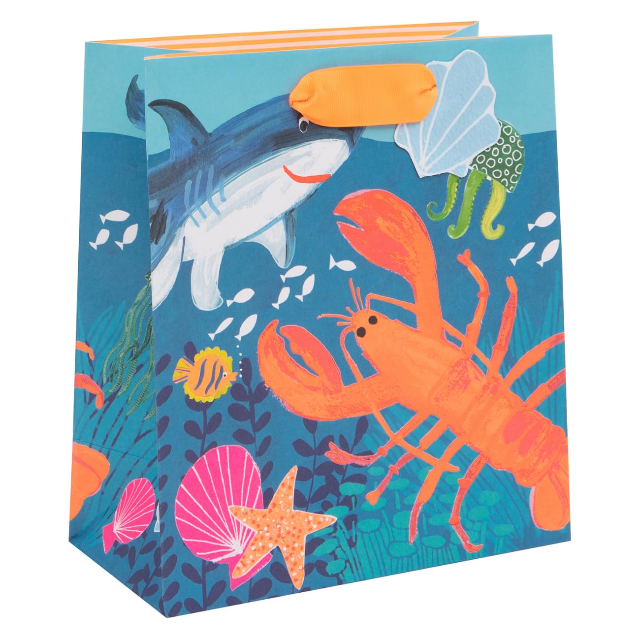 Glick Luxury Medium Gift Bag - Under The Sea, Sea Creatures Bag for Boys, 200 x 225 x 100 mm, Blue & Orange โ image 1