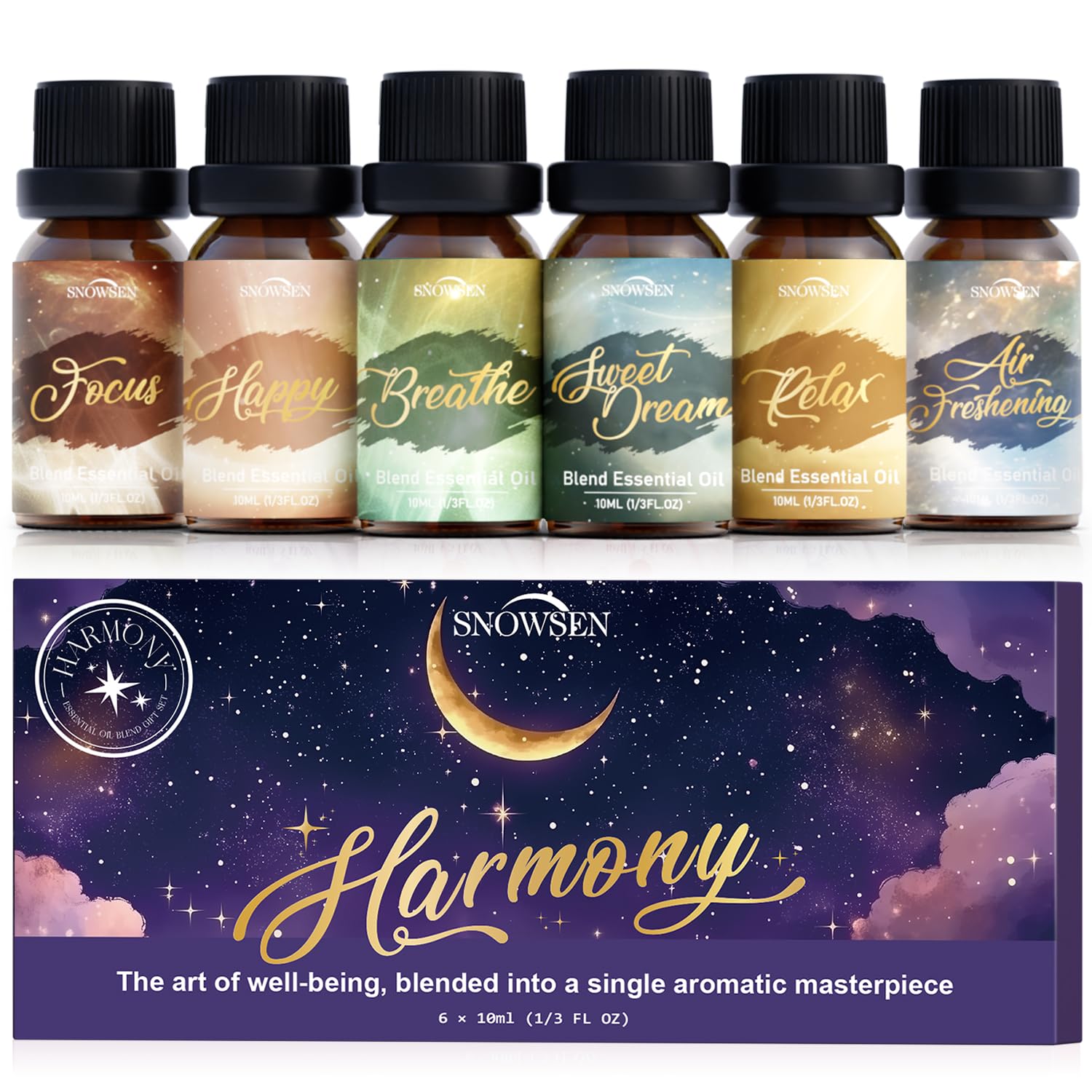 Essential Oil Blends, Harmony Essential Oil Set - Breathe, Sweet Dream, Relax, Happy, Focus, Air Freshening, Essential Oils for Diffusers for Home, Candle Making, Freshie Scents, Aromatherapy