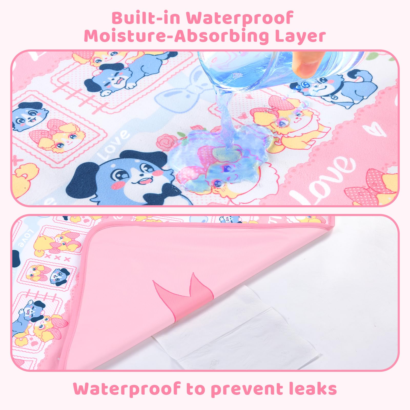 LittleForBig Alèses Adultes Lavables, Réutilisables, Imperméables et Absorbantes - Tapis de Change Imprimé - Motif Puppy Love Little Blue