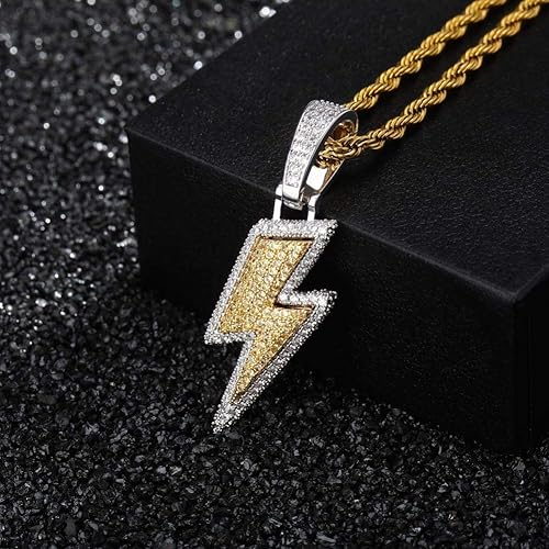 Miniatura 3 de JINAO Hip Hop - Colgante con diseño de rayo chapado en oro de 18 quilates con circonita cúbica helada y diamante de imitación micropave para hombres