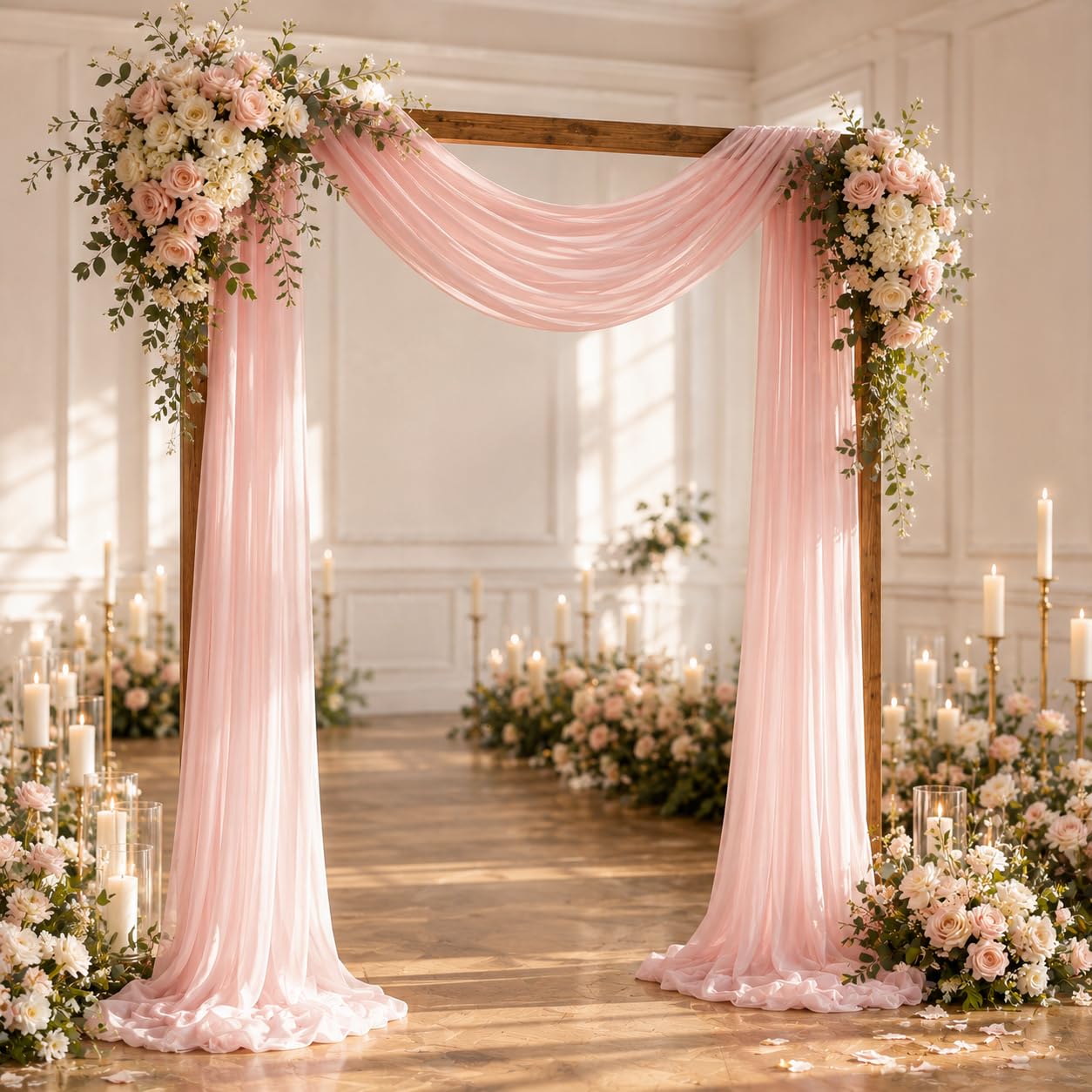 Wedding Arch Draping Fabric, 1 Panel Pink Sheer Polyester Backdrop Curtain, 75 x 600 cm, Wedding Drapes for Ceremony, Reception, Archway, Ceiling and Party Decorations