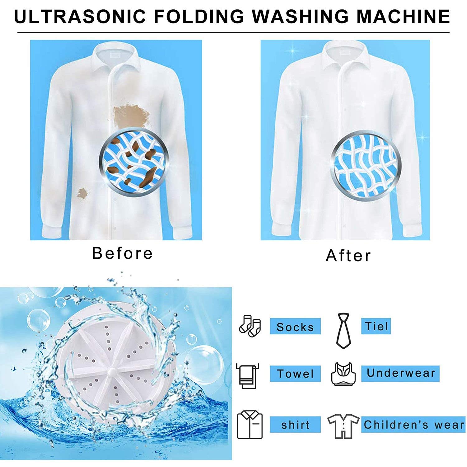 Mini Lave-Vaisselle Ultrasonique Portatif de Machine à Laver avec USB Alimenté pour Le Voyage Personnel de Camping de Blanchisserie de Camping-Car