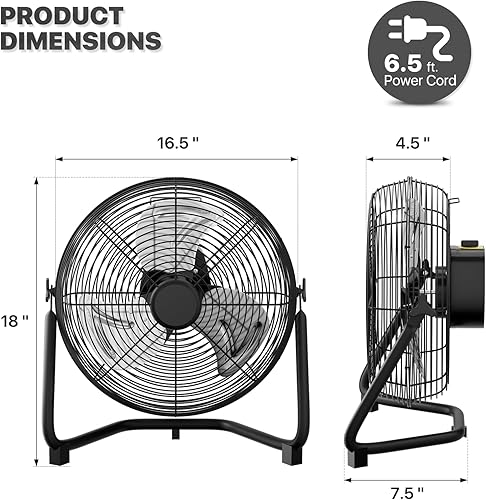 Miniatura 2 de mollie Ventilador de piso de alta velocidad de 16.5 pulgadas con 3 velocidades, metal resistente, inclinación ajustable, portátil, silencioso,