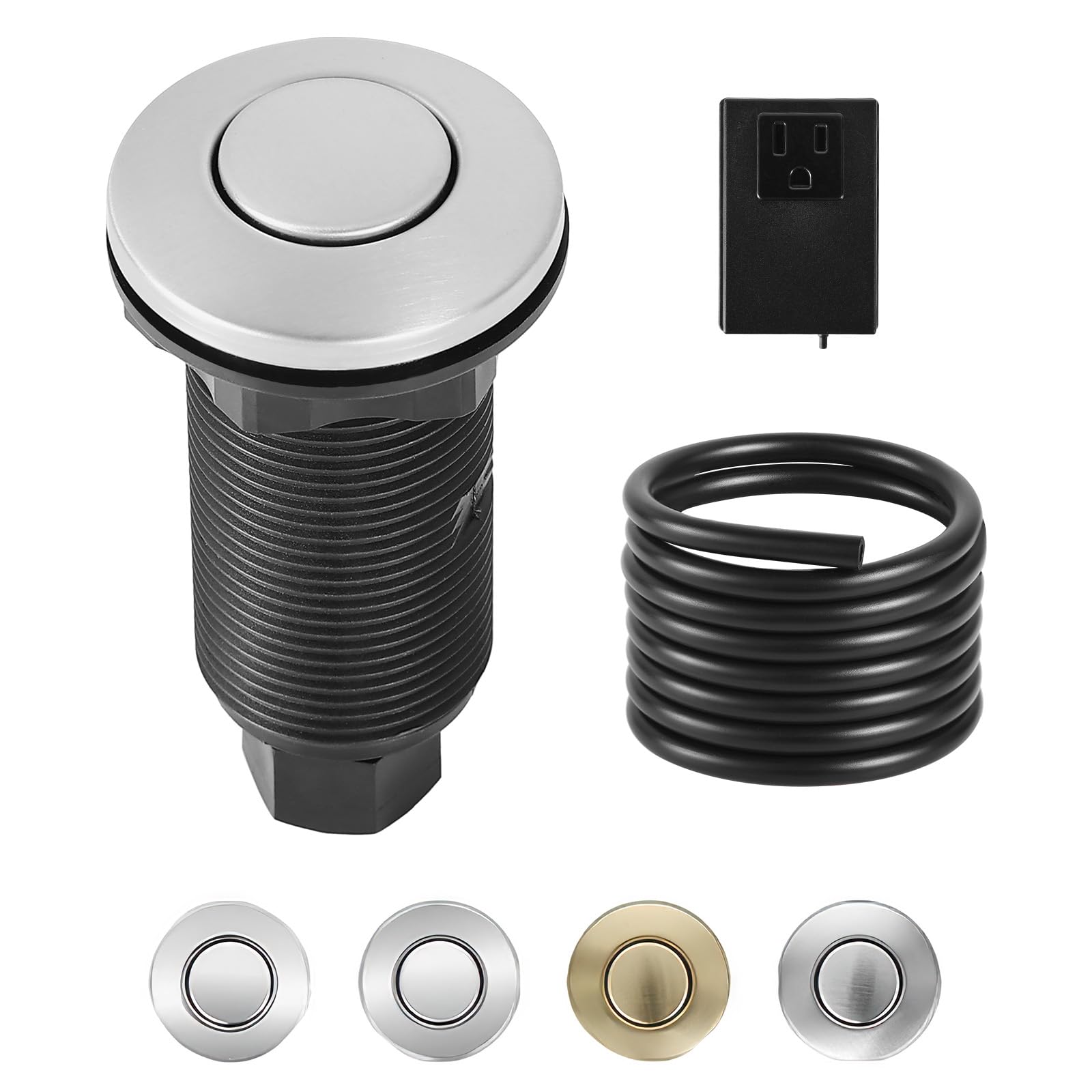 VEVOR Garbage Disposal Air Switch Kit, 3.5" Long Sink Top Air Switch for Food Waste Disposal, Brushed Silver Stainless Steel ON/OFF Air Push Button for Granite, Marble, and Quartz Countertops
