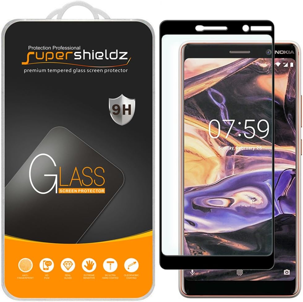 Supershieldz (2 Pack) Designed for Nokia 7 Plus Tempered Glass Screen Protector, (Full Screen Coverage) 0.33mm, Anti Scratch, Bubble Free (Black)