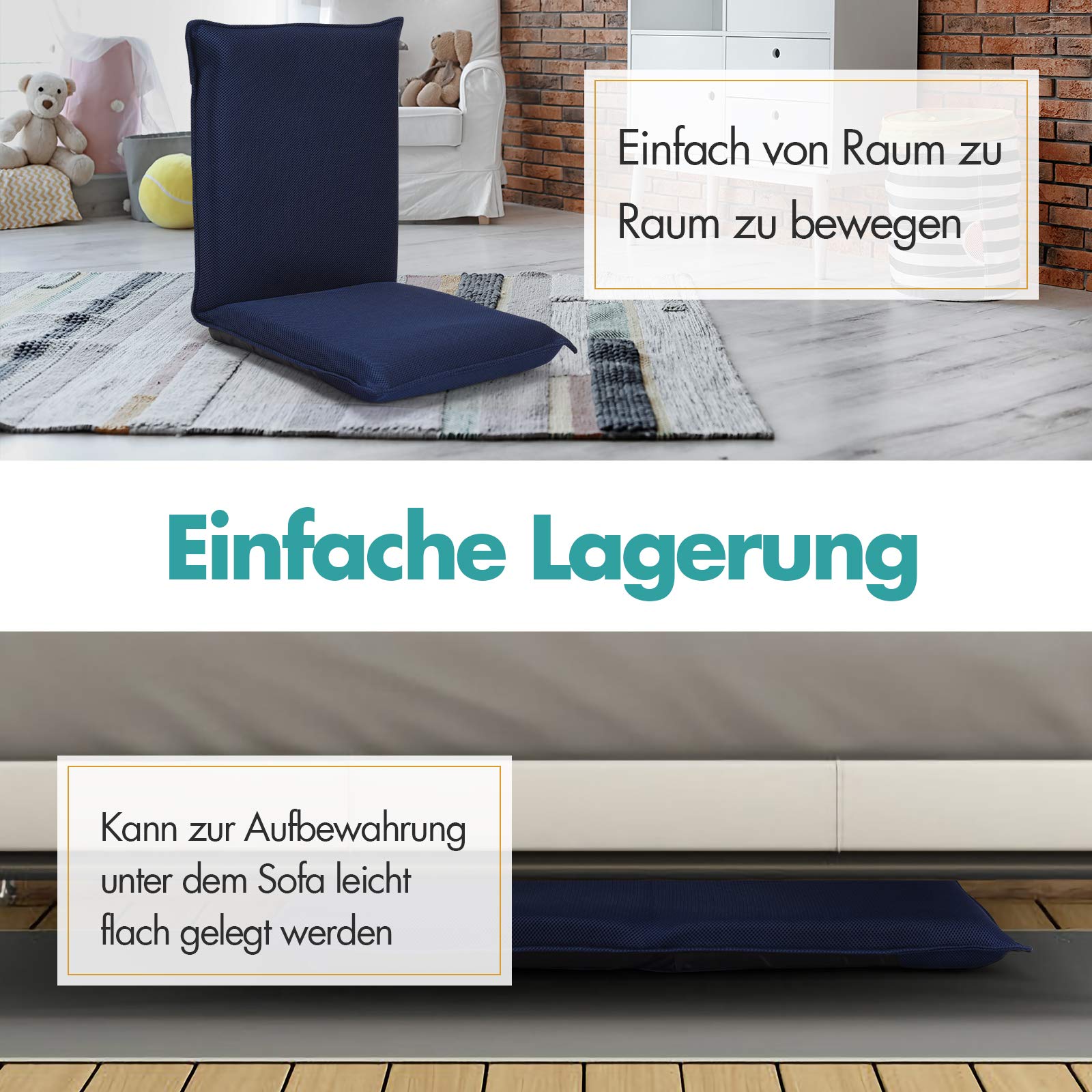 COSTWAY Bodenstuhl Bodensessel mit 6- stufig Verstellbarer Rückenlehne, Game Sessel gepolstert, Bodensofa Meditationsstuhl Lazy Sofa Fensterstuhl Meditationsstuhl (Marineblau)