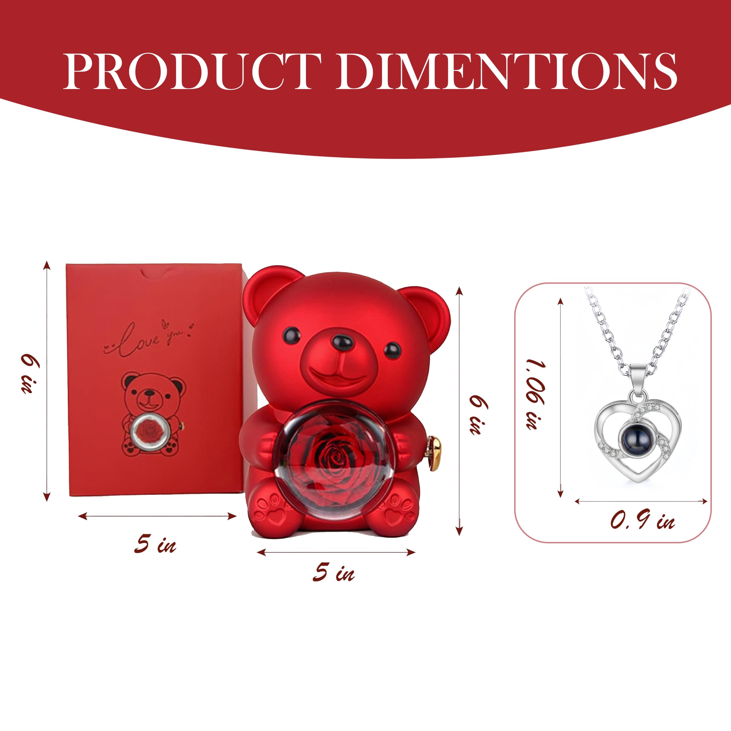 Niedlicher Teddybär mit konservierter Rose, Geschenke für Frauen, romantischer Rosen-Bär, Teddy, Valentinstag, Jahrestag, Hochzeit, Mutter, Geschenk für sie (rot