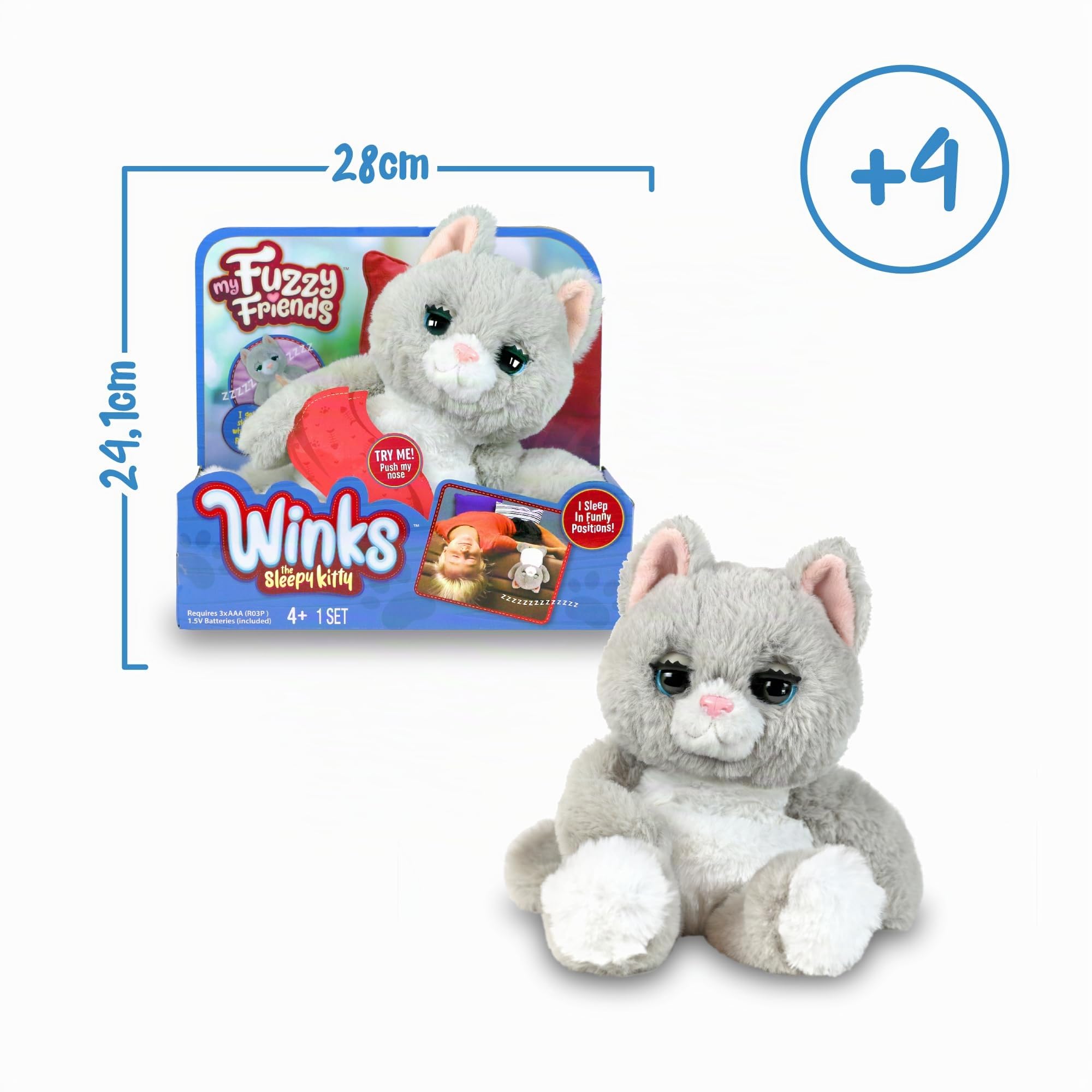 My Fuzzy Friends Winks Le Chat endormi, Jouet interactif, Chat Qui dort, avec réactions et Sons, Doux, Doux et Flexible, pour Enfants à partir de 4 Ans, célèbre (MYE00111)