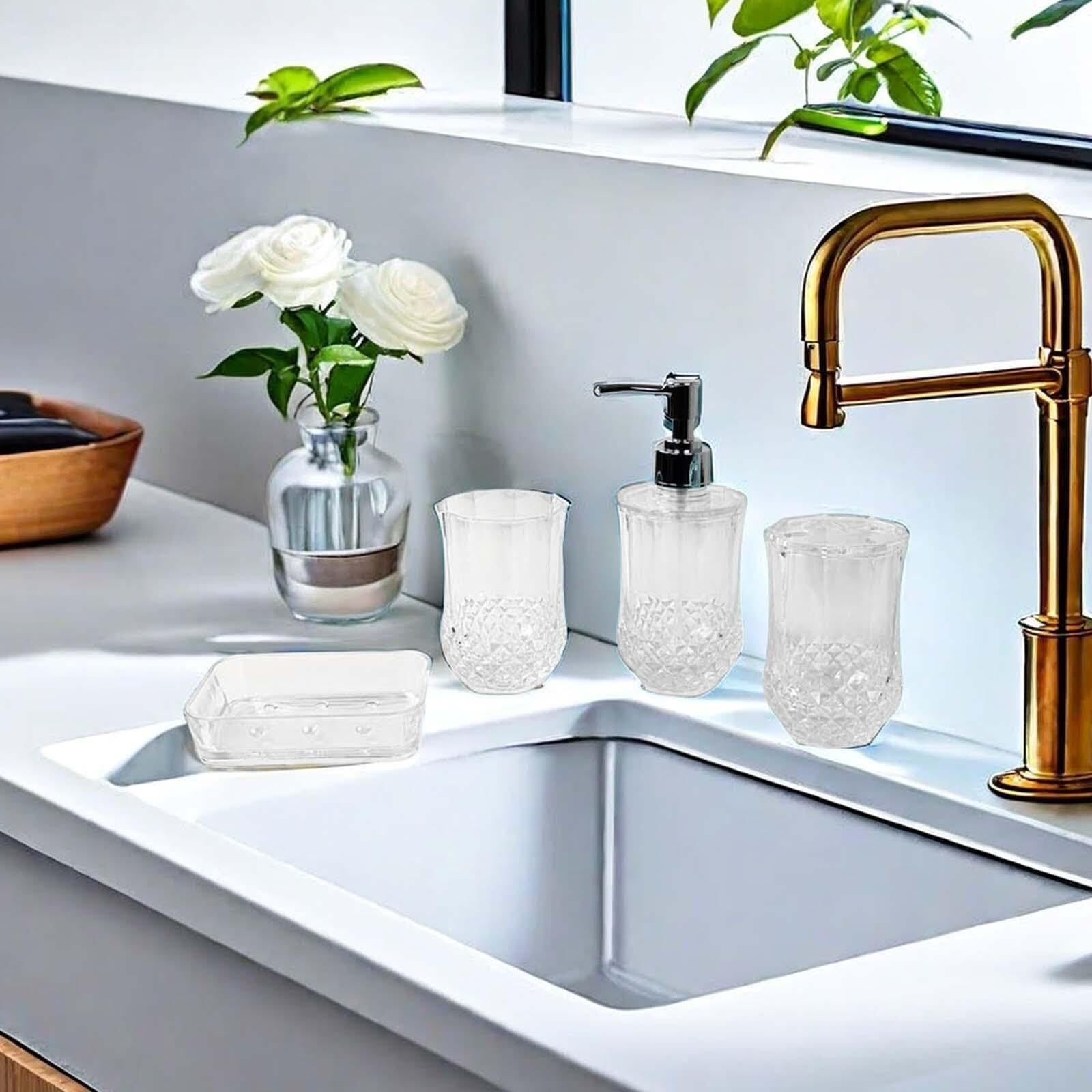 Set di accessori per il bagno Porta sapone, dispenser for articoli da toeletta, moderno, collutorio, tazza, decorazione banco, costiera Arredamento per gli affittuari(White)