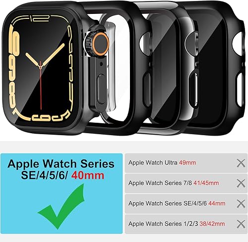 Miniatura 2 de Paquete de 4 fundas rígidas de policarbonato compatibles con Apple Watch Series 456SE de 1.575 pulgadas con protector de pantalla de vidrio templado