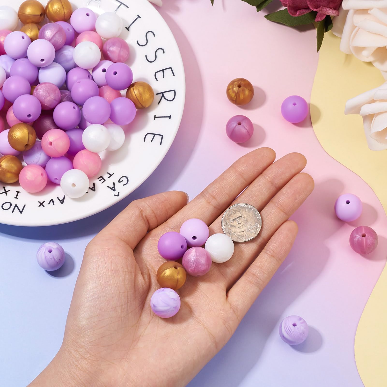 Magibeads Silikonperlen 15 Mm – Blumenmuster, 30 Stück, 10 Farben – Für Schmuck & DIY