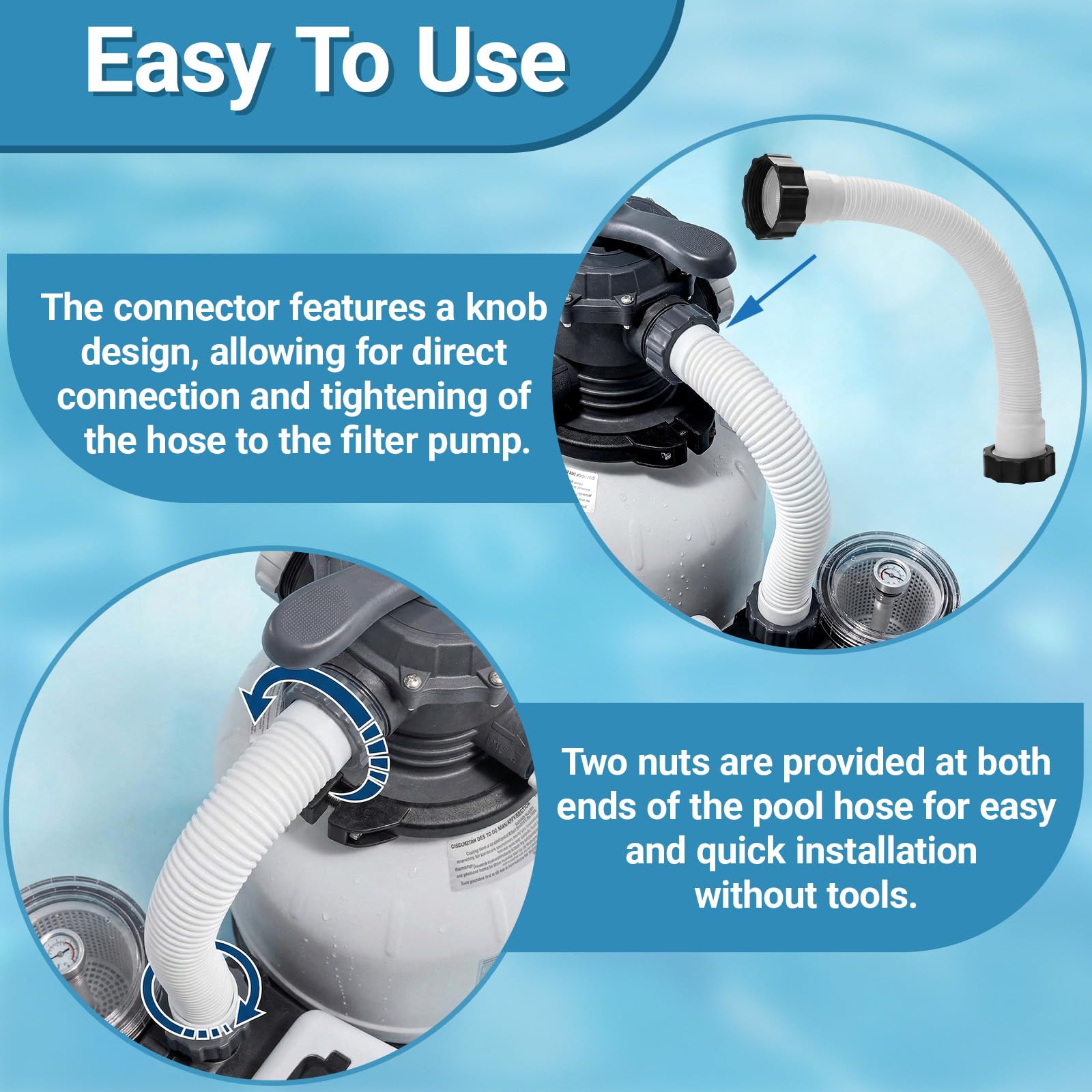 Tuyau Pompe Piscine, Tuyau Filtration Piscine, Tuyau Raccord Pompe Filtre à Sable, Tuyaux pour Piscine avec écrous, Convient pour Une Interface de 1,5 Pouce (40cm)