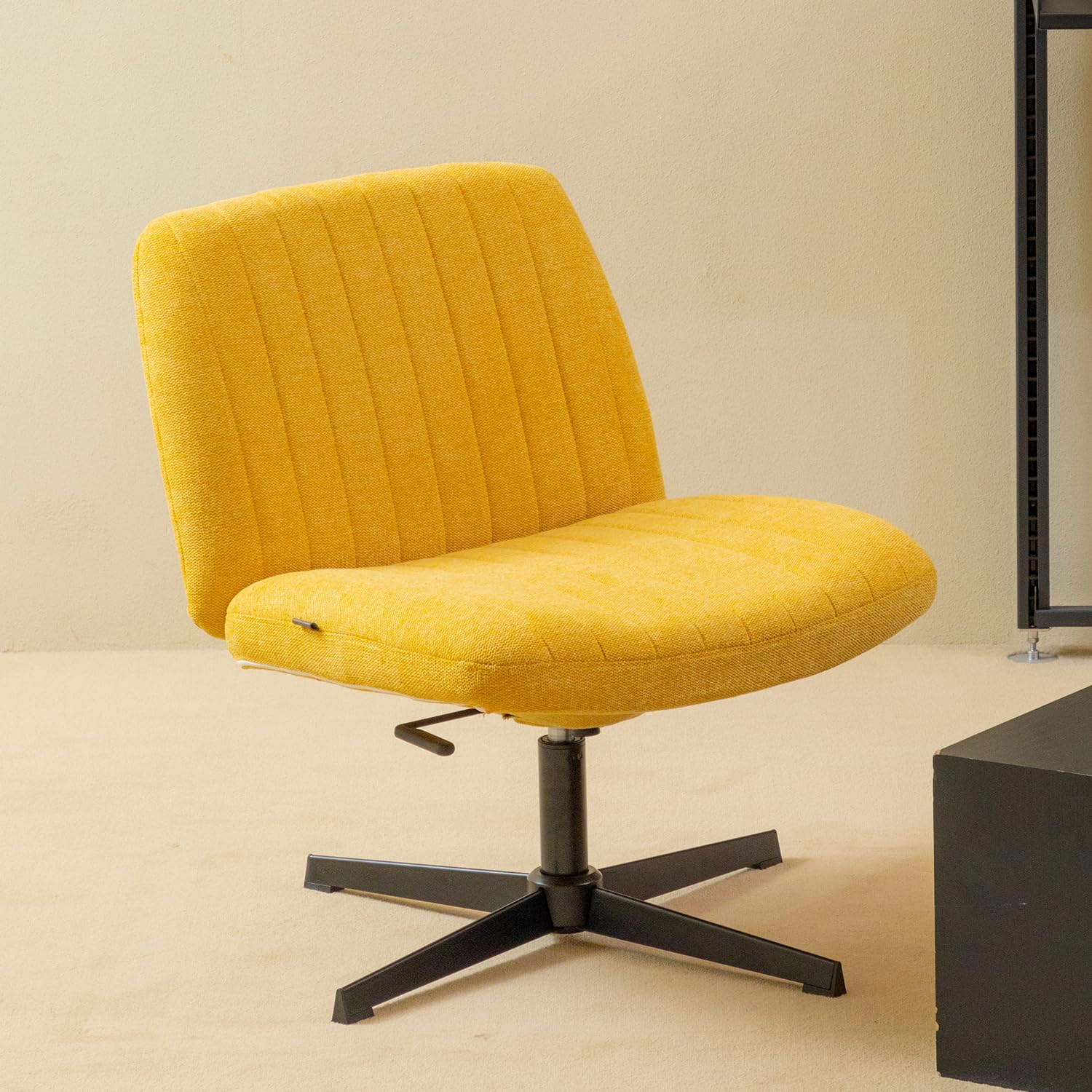 Nouhaus Criss Cross Chair,Armless Cross Legged Office Chair No Wheels, Hight Adjustable Wide Seat Swivel Vanity Home Computer Task Desk Chair (Yellow)