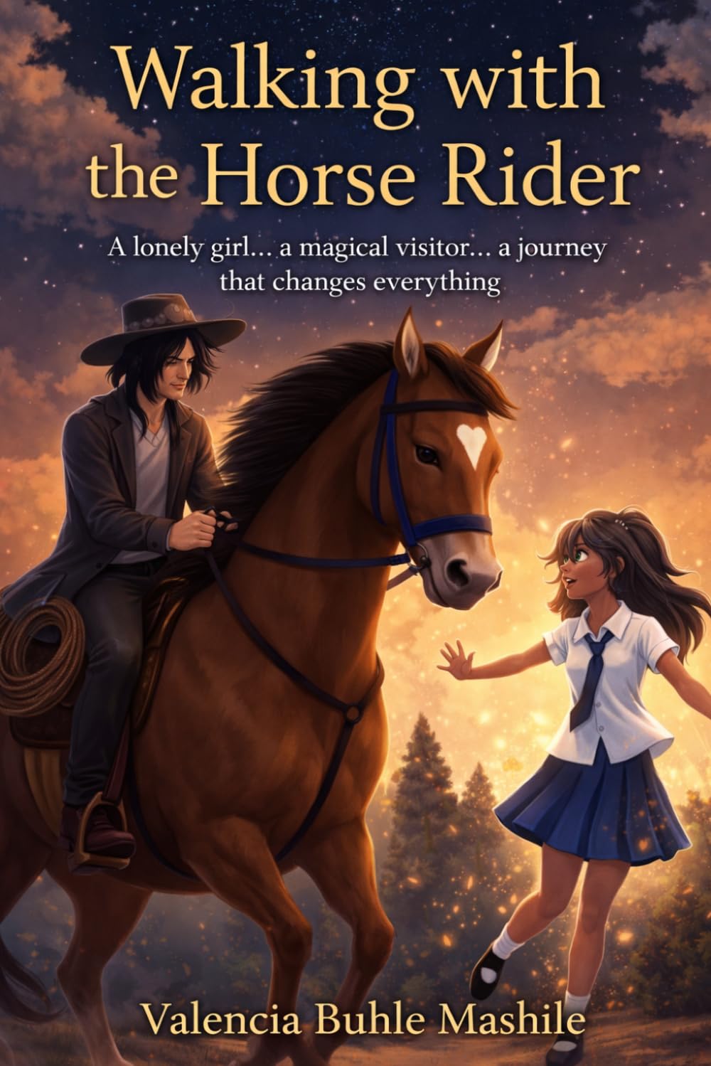 walking with the horse rider