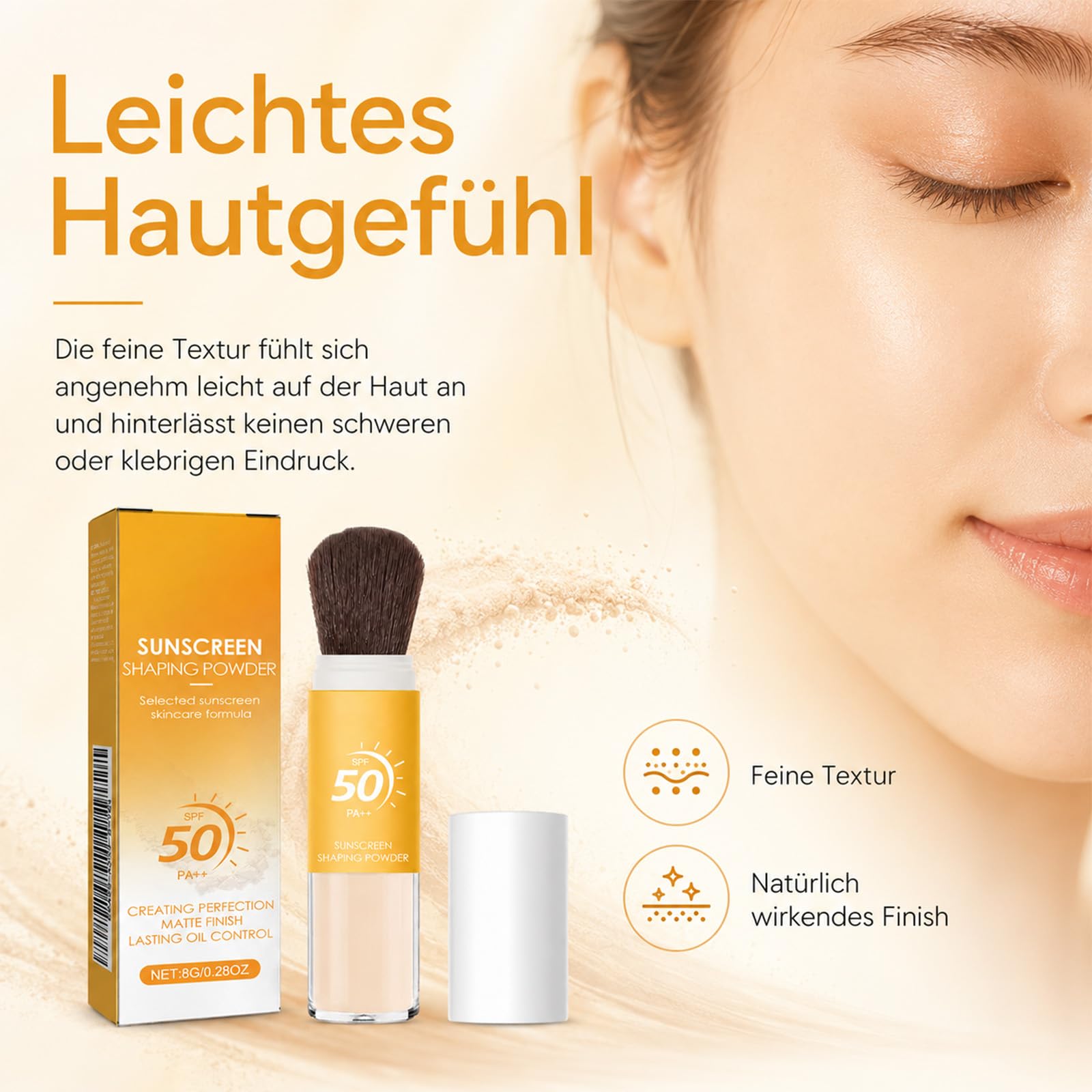 EONFAVE Ochrona przeciwsłoneczna SPF 50 PA++, puder utrwalający z pędzlem, matujący puder utrwalający do twarzy z Oil Control, przezroczyste wykończenie makijażu w podróży