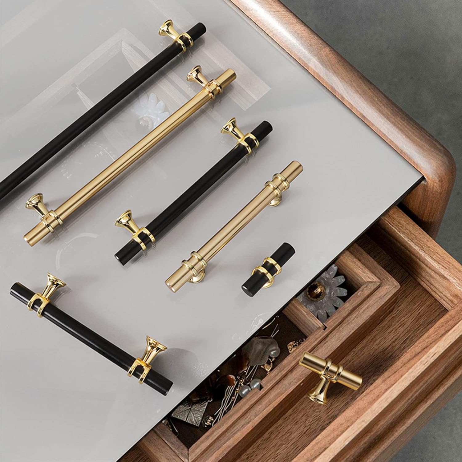 2 Packs Pulls Wardrobe Door Handle Simple Gold Drawer Handle A Variety of Specifications to Choose From-27.8CM-Black