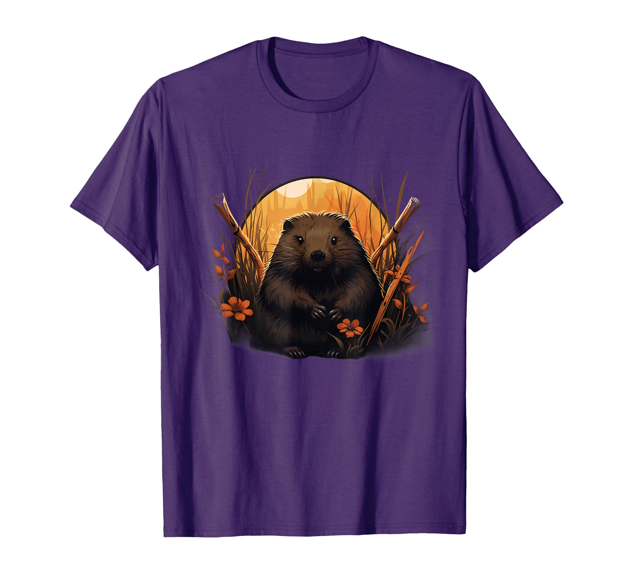 Beaver Floral Nature Forest Colorful Animal Art Artwork T-Shirt