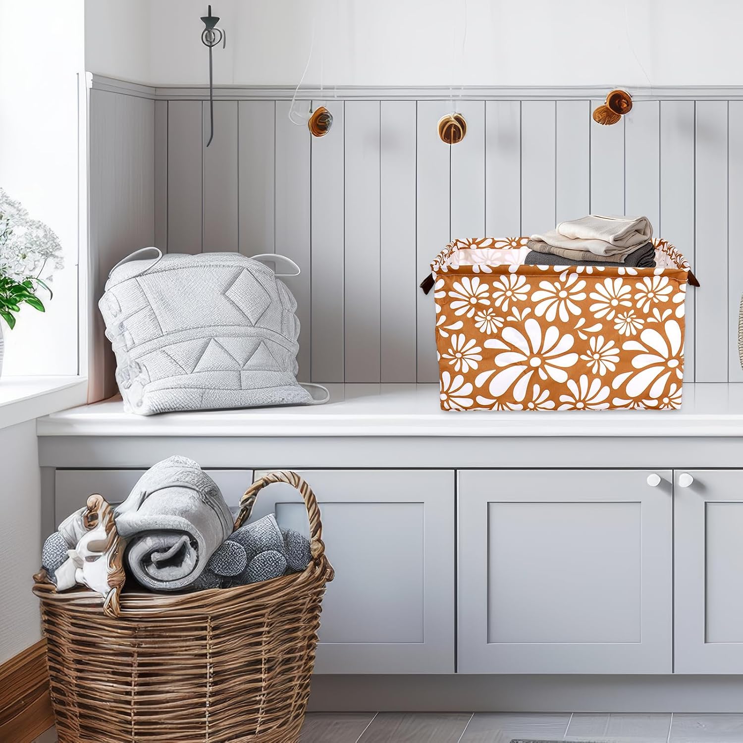FYSUIMU 3Pcs Cielito Lindo Storage Basket Foldable Storage Box with Handle Platos De Barro Terracotta Flower Large Organizer Bin for Mexican Bedroom Shelves Closet Laundry