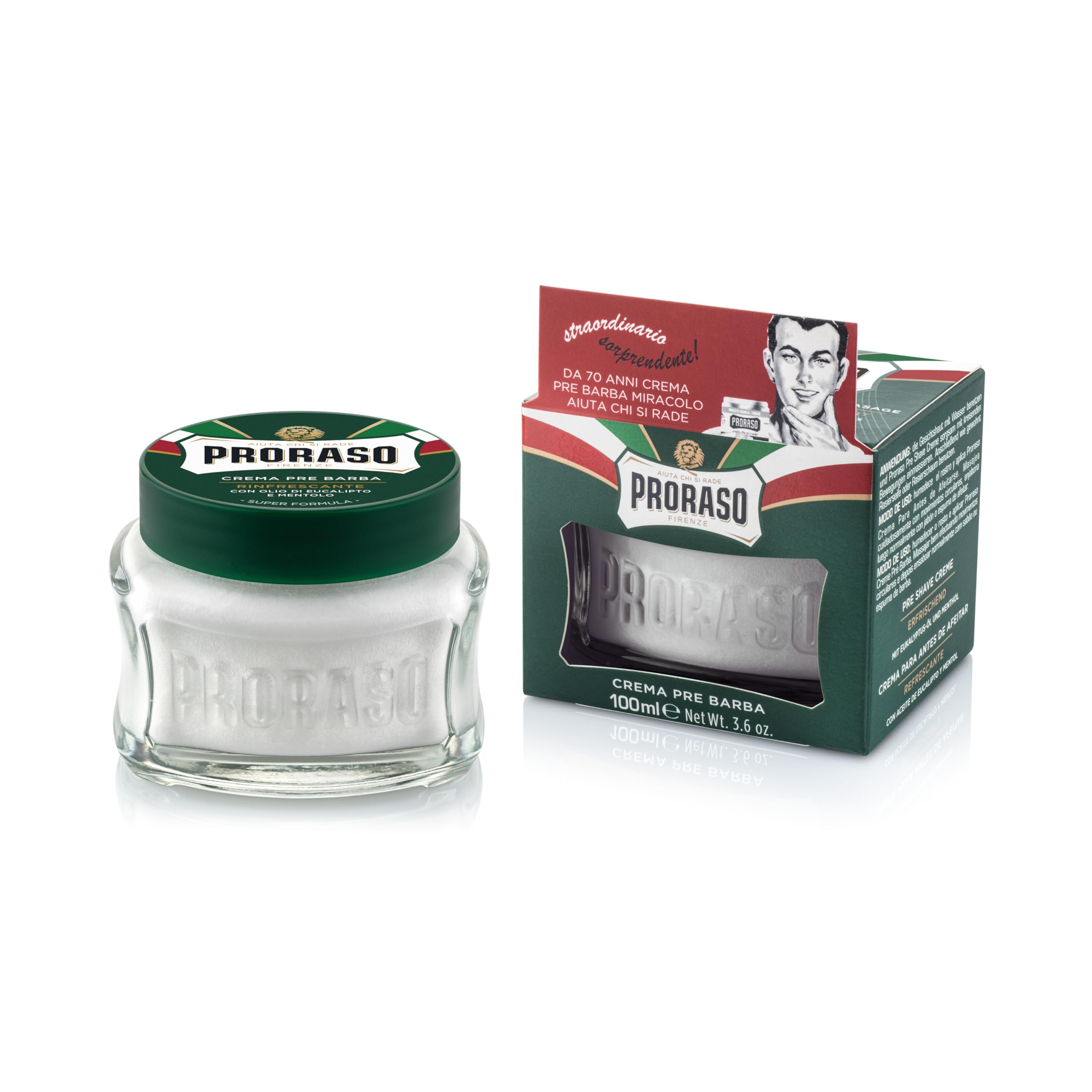 Proraso Vintage Selection Refrescante, Kit Afeitado en Lata, 3 uds | Con Eucalipto y Mentol, Crema Preafeitado + Jabón + Bálsamo, Sin Parabenos o Siliconas, Diseño Retro, Made in Italy