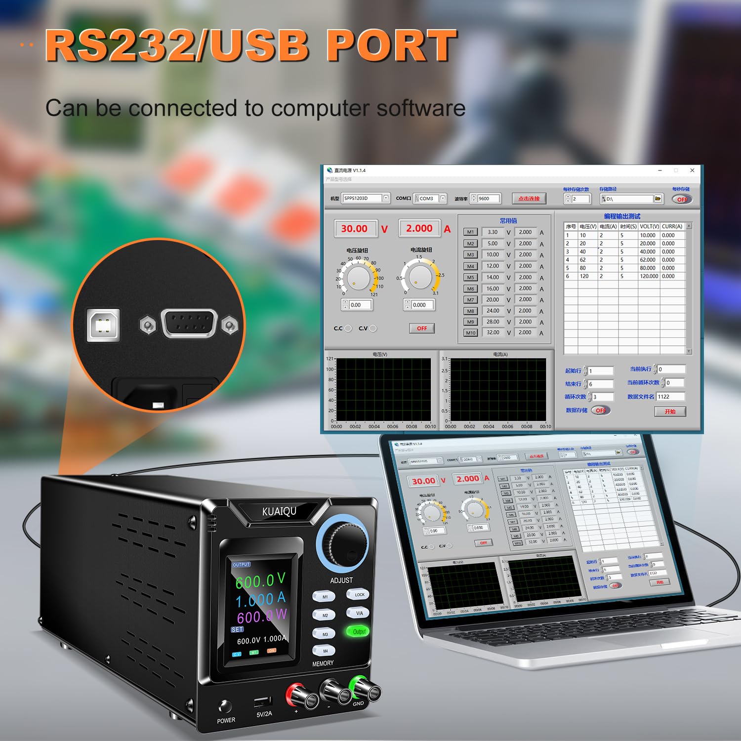 Labornetzteil 600V 1A Hochspannungs-Labornetzgerät Regelbar Netzgerät Programmierbares mit Speicher/Ausgang/Sperre/Encoderknopf, Labor Netzteil für Wechselrichter/Photovoltaik-Tests/Solartests