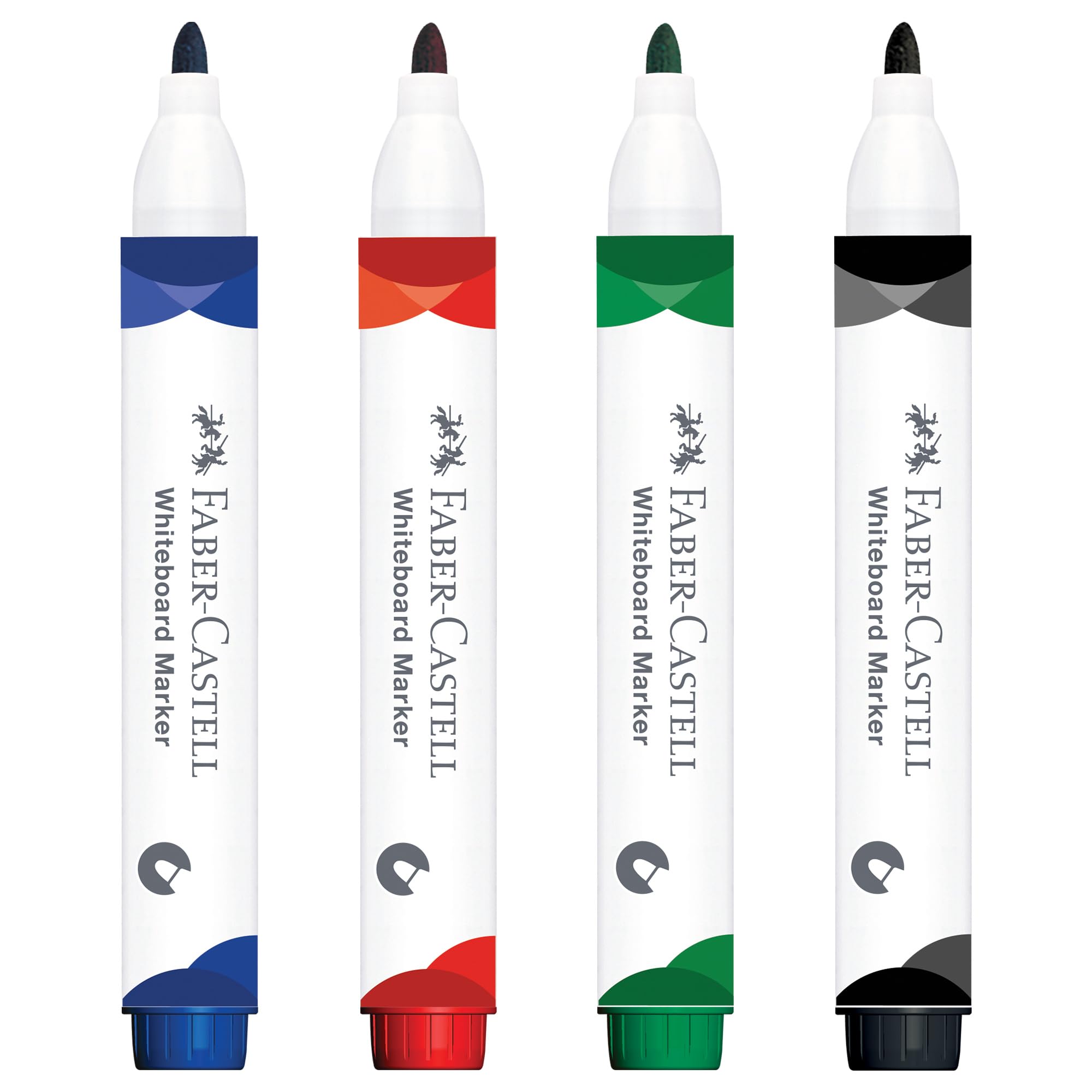 Faber-Castell 253942 – zestaw markerów do tablic suchościeralnych, 4 markery suchościeralne, okrągła końcówka 2,25 mm, do wielokrotnego napełniania