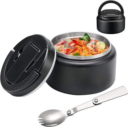 Termo de sopa de 13.5 onzas para comida caliente para niños, recipiente aislado al vacío con tapa de hebilla, boca ancha, a prueba de fugas, acero