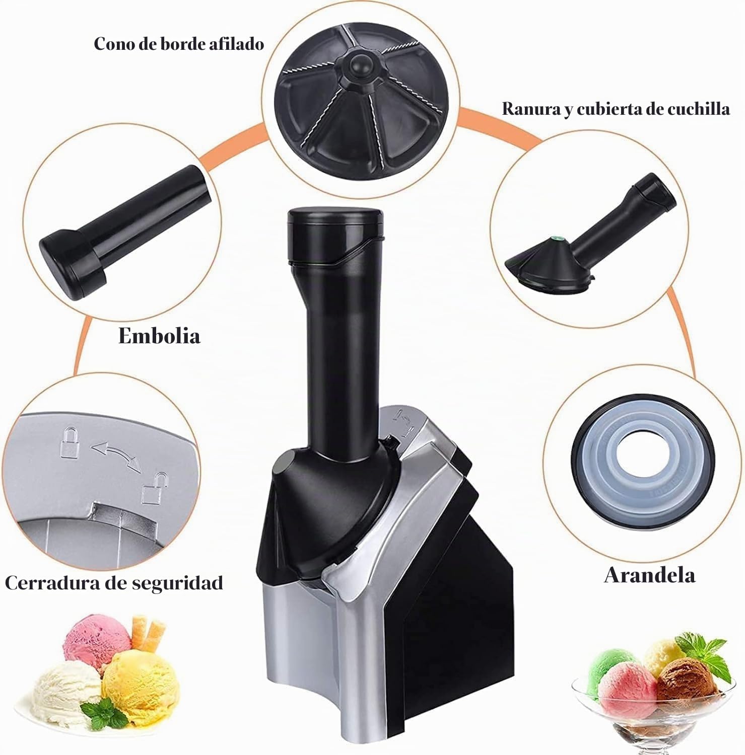 Máquina de Helado Casera - Máquina de Postres Congelados Saludables para Servir Suave, Sorbete, Sorbete de Frutas y Helado de Frutas para Rápido
