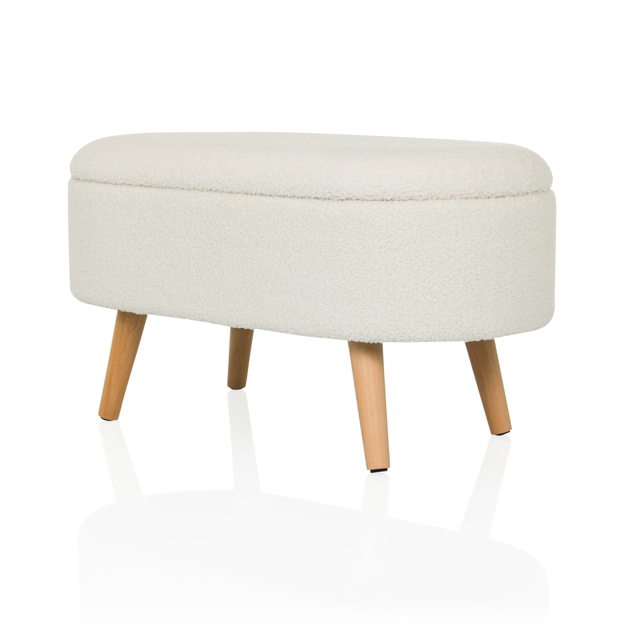 Banco con Espacio de Almacenamiento, Tejido bouclé STORIANO Banco escandinavo tapizado con Tapa para salón Dormitorio Pasillo, Blanco