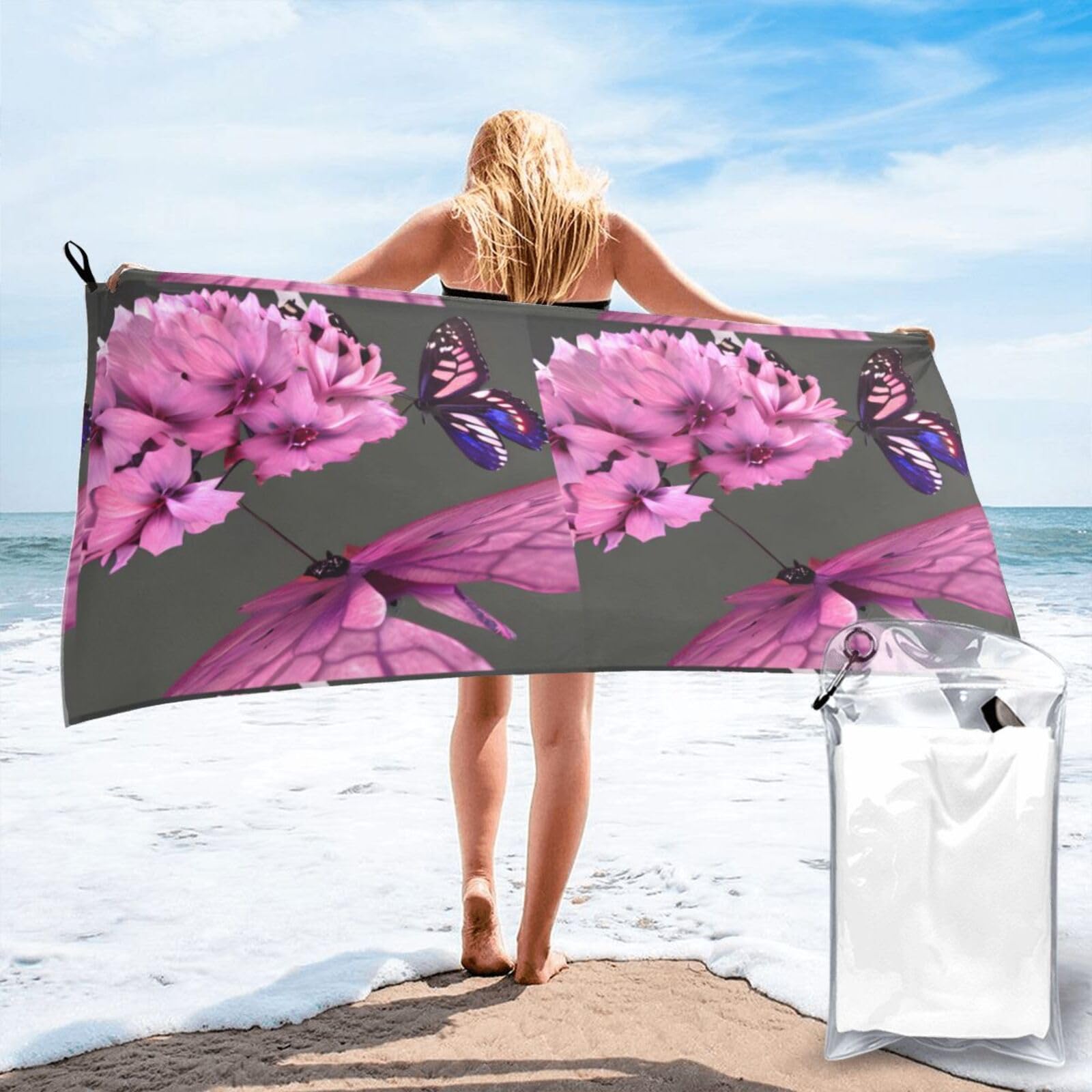 JIUTY Butterflies Flowers Print Fast Dry Beach Towel Portable For Swimming Travel Gym Hiking Gift