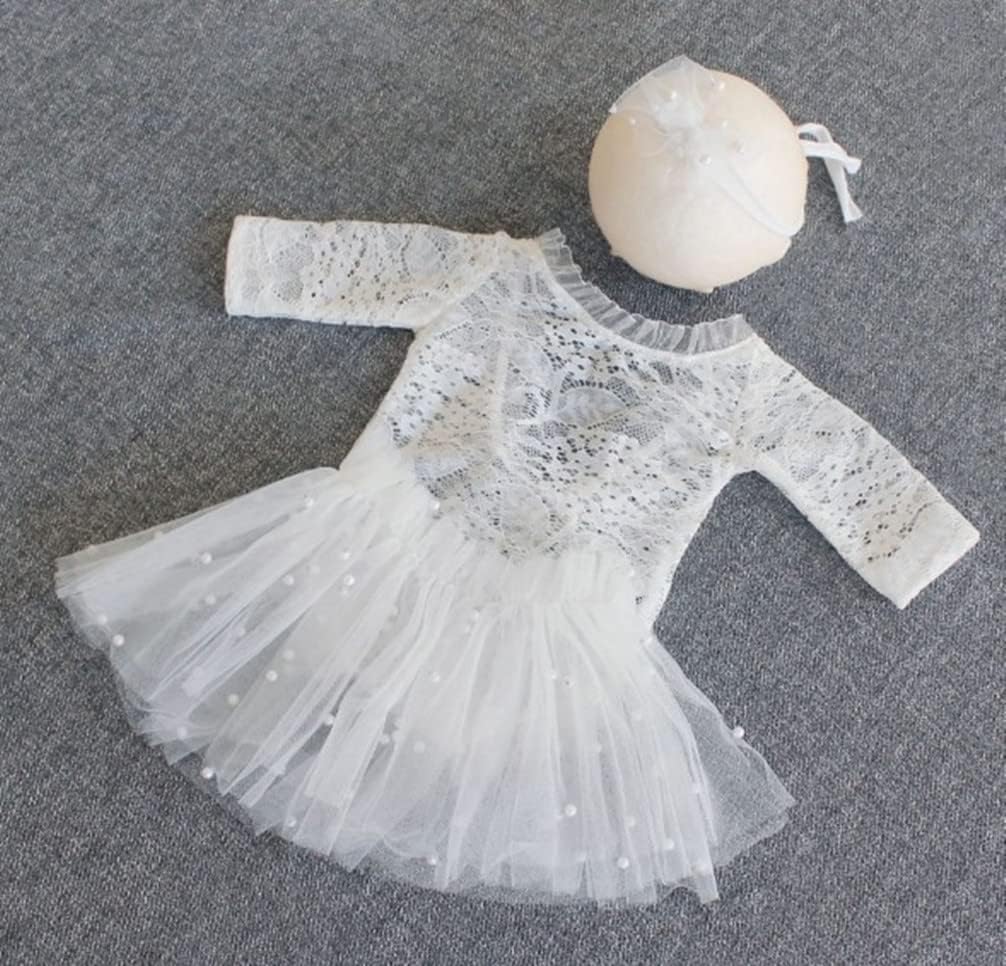 Baby Photography Props Outfit Lace Rompers Newborn Girl Photo Shoot Outfits Flower Headband Princess Costume - Image 5