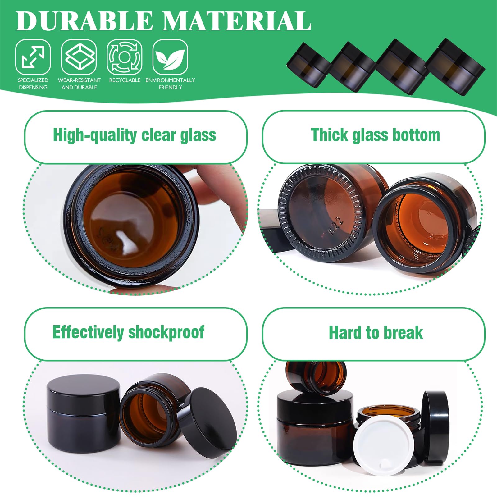 Yauhar 120Pcs 15g Amber Glass Jars Assortment Kit with Inner Liners and Black Lids - Image 3