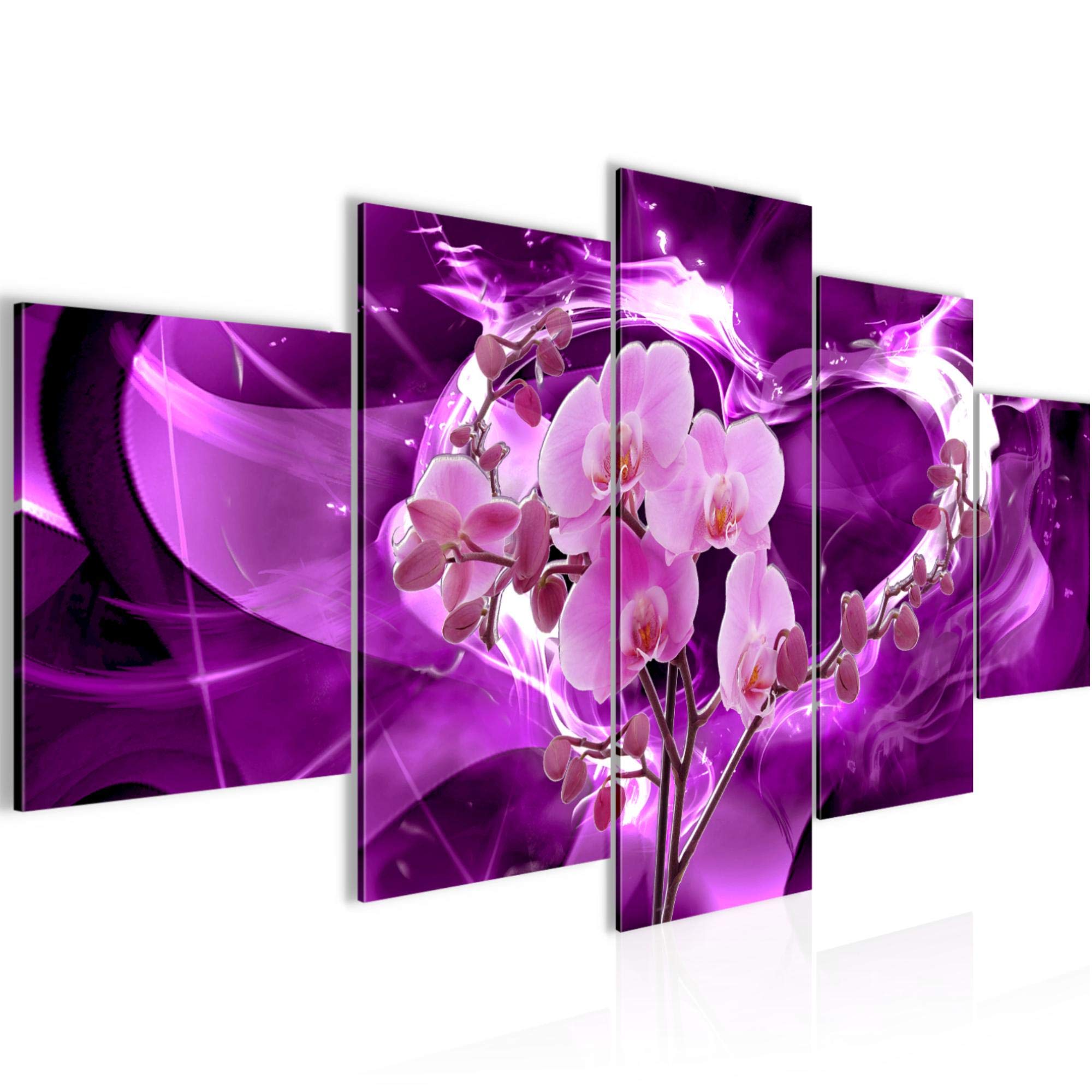 Runa Art Quadro Murale 5 Pezzi Con Orchidea Viola, Stampa Su Tessuto Non Tessuto 110g/m², Made In Germany, 203653a - 2