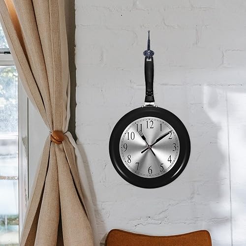 Miniatura 7 de Reloj de pared de cocina - Reloj de pared decorativo con forma de sartén Reloj de pared con diseño silencioso para el hogar