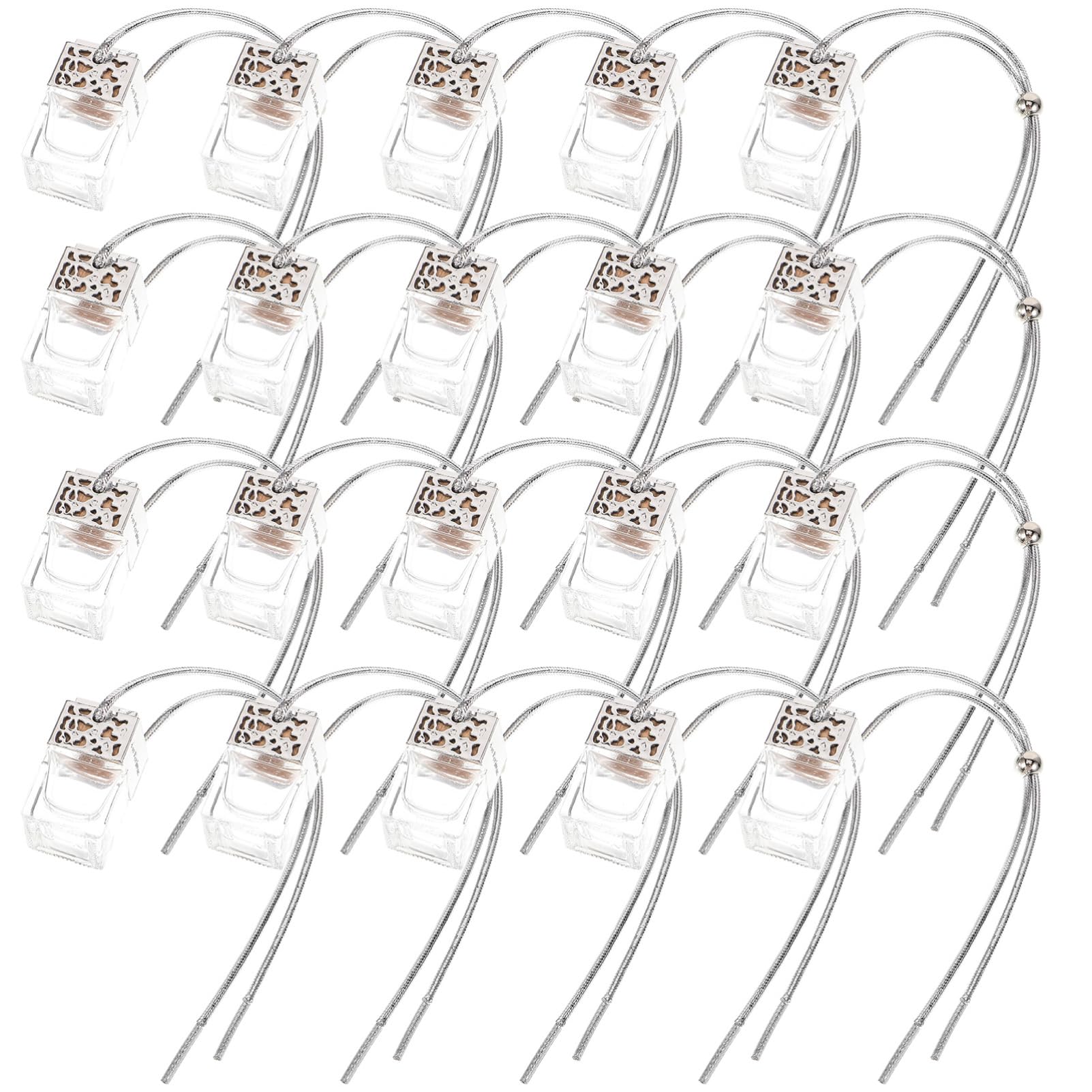 20 Stück Hängender Aromadiffusor aus Glas für Auto und Zuhause 8ml Wiederverwendbare Duftflaschen mit Multifunktionalem Design und Silberner Optik