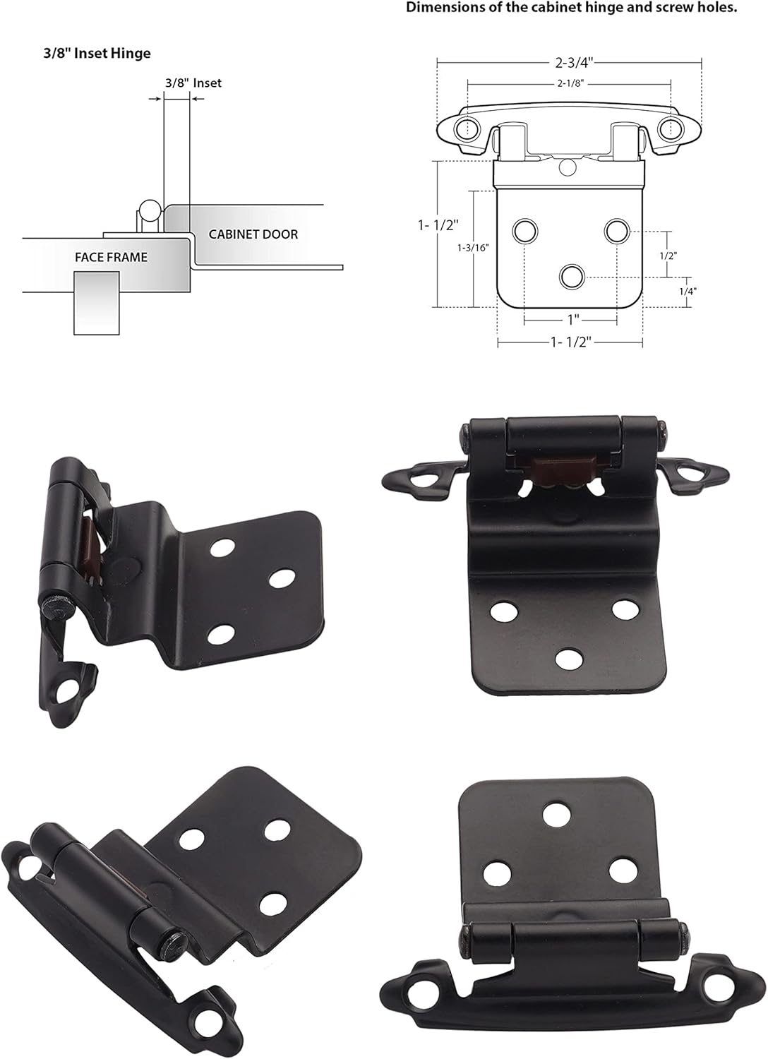 Buy DecoBasics 3/8 Inset Hinges Black (25 Pair 50 Pcs) Offset