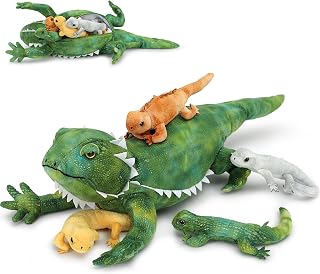 MorisMos Lizard Stuffed Animal with 4 Babies Inside, 26in Stuffed Lizard Plush with Zippered Belly, Bearded Dragon Stuffed Animal Mommy Babies Set for Kids Boys Girls on Christmas, Birthday
