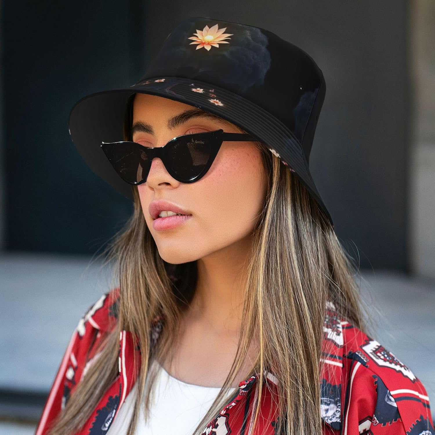 Fluorescent Tree Prints Summer Outdoor Travel Bucket hat, a Beach Sun hat Suitable for Both Men and Women Black