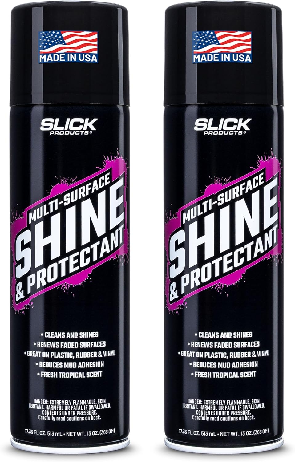 Slick Products Shine & Protectant Spray 17.35 FL OZ. - High Gloss Clear Coating Renew Vinyl, Plastic, Rubber, Trim, Tire, Car, Truck, Motorcycle, Dirt Bike (2-Pack)