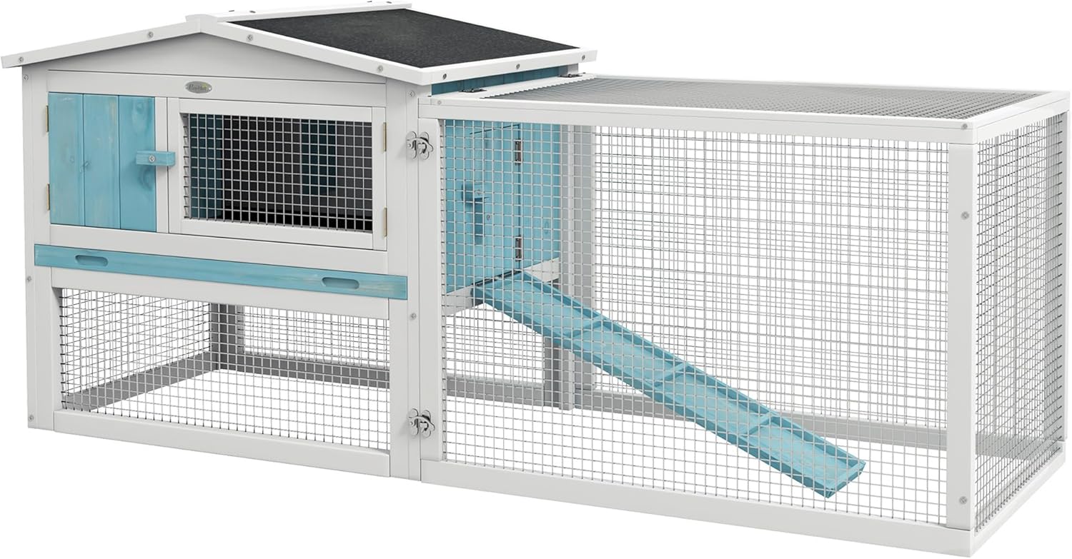 Natural Wood and Wire Outdoor Rabbit Hutch with Run