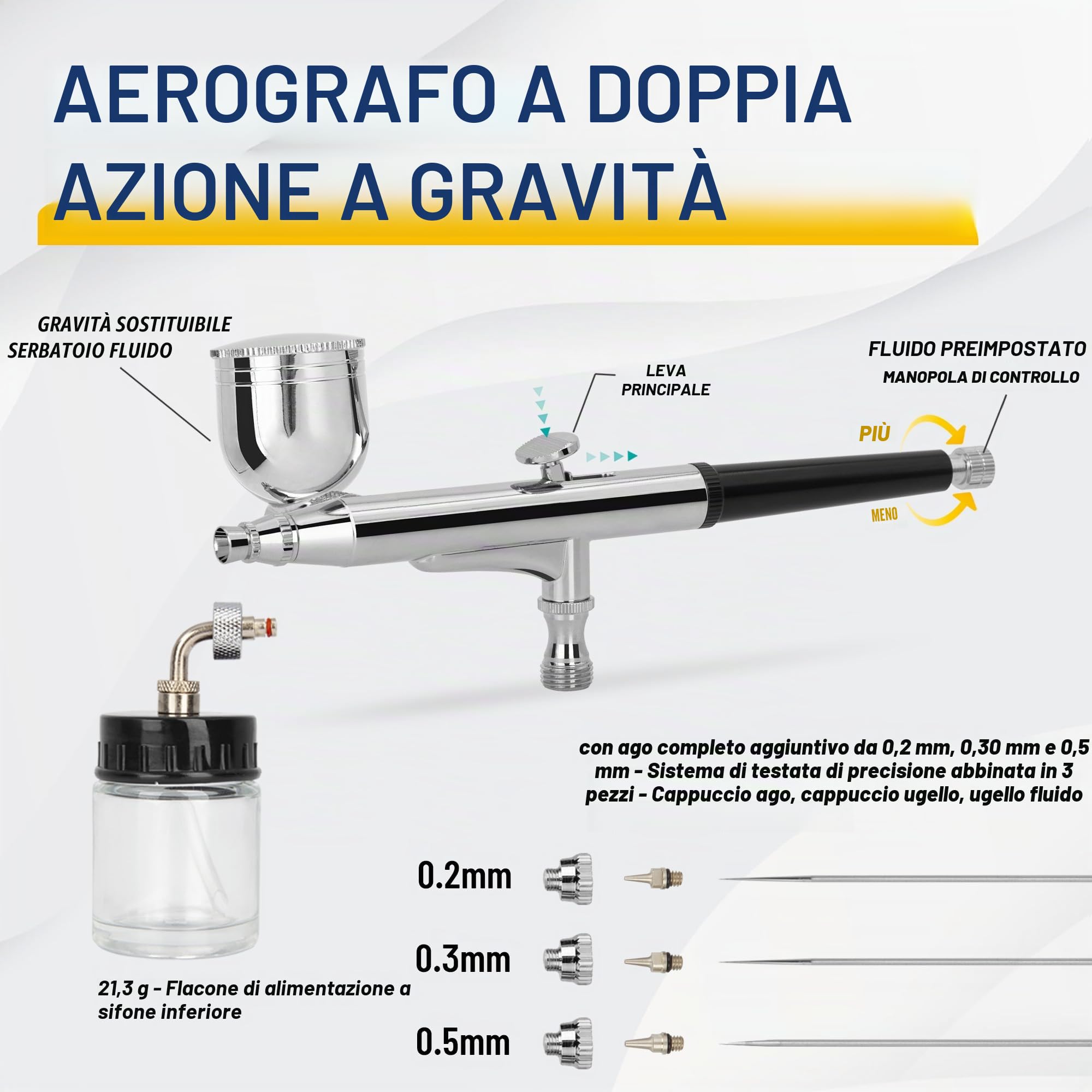 Aerografo Pistola doppia azione Kit / Set Fengda FE-134K con 0,2 mm / 0,3 mm / 0,5 mm ago/iniettore e tubo