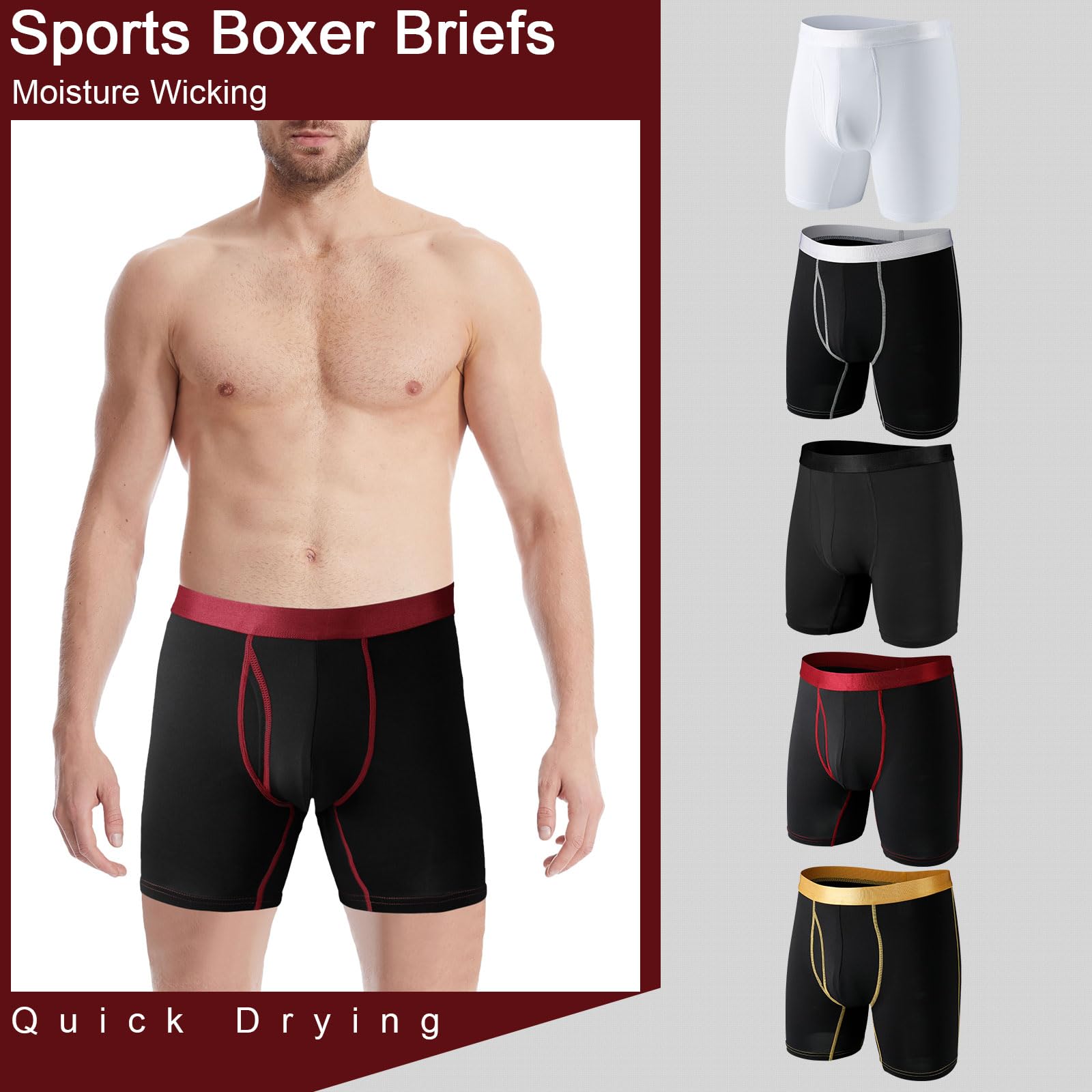Nuofengkudu Lot de 6 Boxer Homme Sport Calecon Ouvert Poche Boxer Anti Frottement Caleçon Elasthane Polyester Flex Respirant Confort Ado Stretch Fitted sous Vetement Running