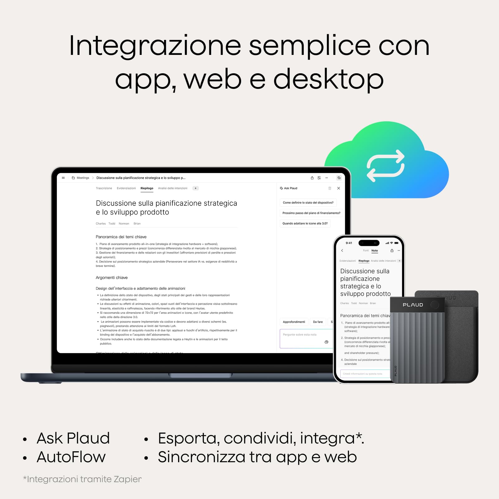 Plaud Note Pro Registratore Vocale AI 64GB Nero con Trascrizione Riassunti Chiamate Riunioni Lezioni Interviste fino a 50 ore