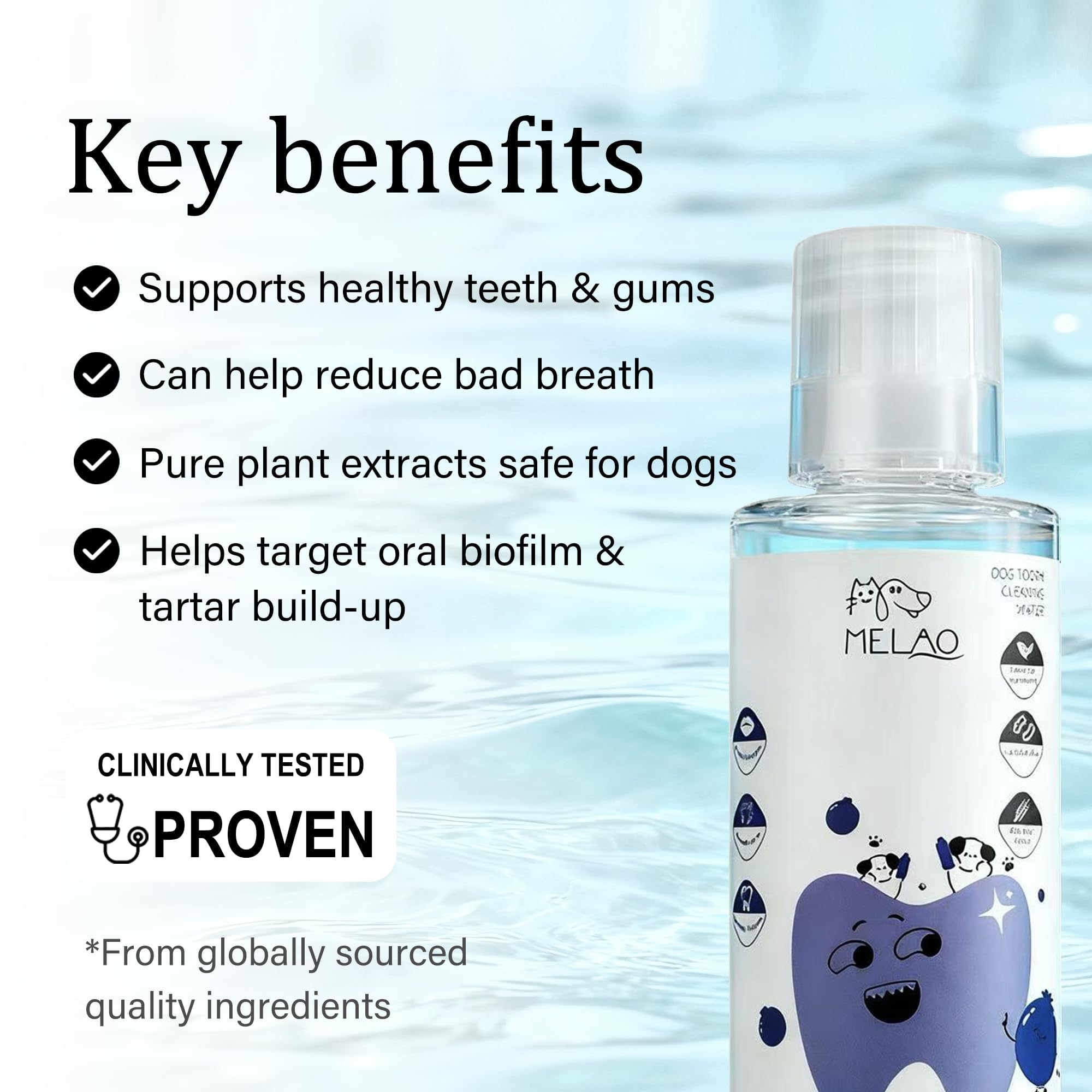 Dental Water Additive, Specialized Dental Care Formula, Natural Flavorless Teeth Cleaning Mouthwash, Freshens Dog Breath & Promotes Healthy Gums, Easy Daily Use for All Pet（1pcs） - image 2