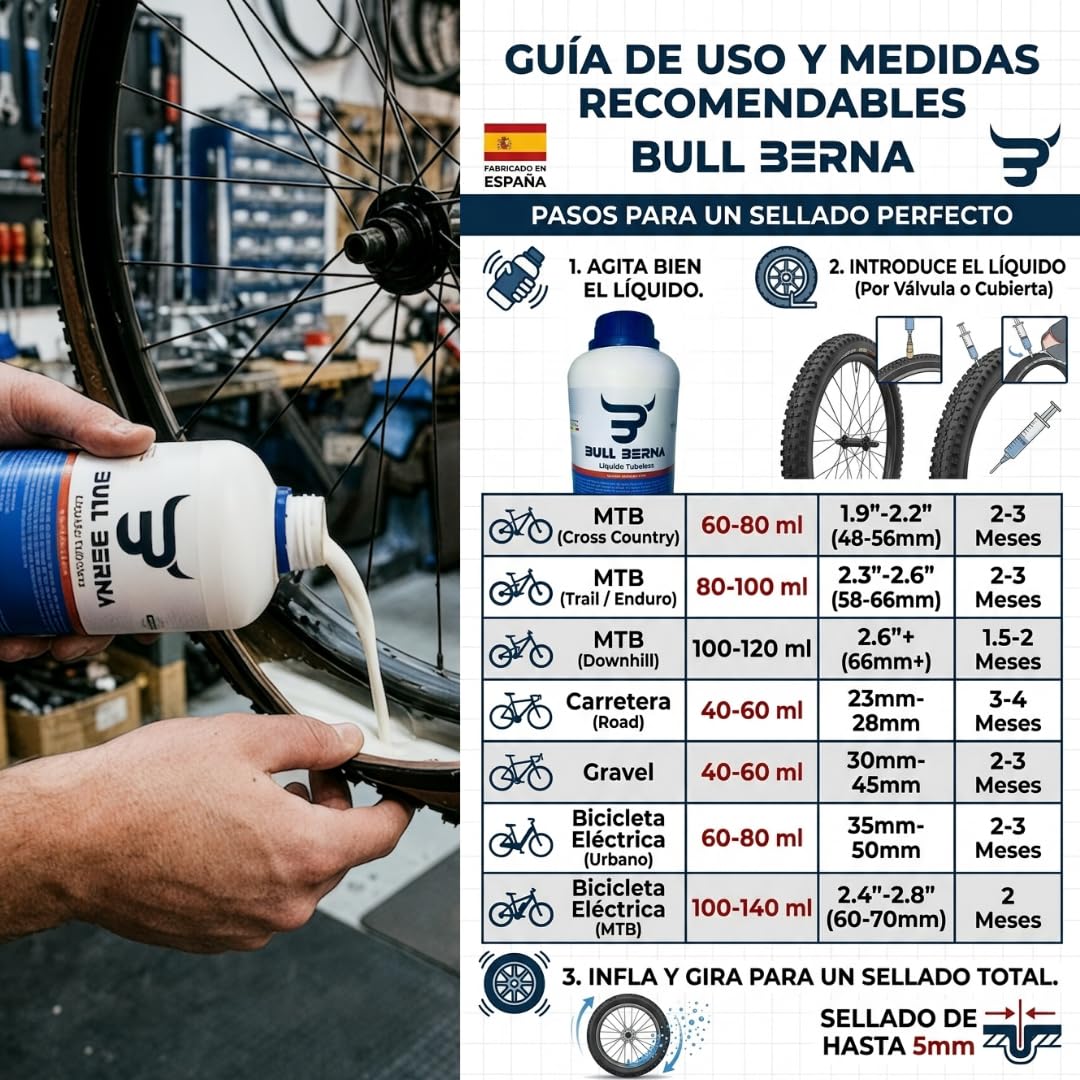 Kit para tubelizar 2 Ruedas Completo con liquido,valvulas Presta,Kit dosificacion y Cinta de 25mm