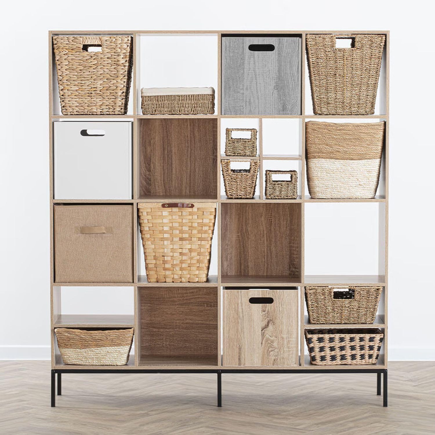 Toilinux.com Lot de 6 Cubes de Rangement 31 x 31 x 31 cm Mix n' Modul – Boîtes Effet Chêne Naturel en Bois MDF – Compatibles Meubles et Étagères à Cases – Design Scandinave