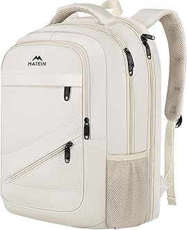 MATEIN Extra Large Backpack for Women, 18 Inch TSA College Backpack with Multiple Compartments & Anti Theft Pocket, 50 L Fashion Work Computer Carryon for Business, Cream Beige