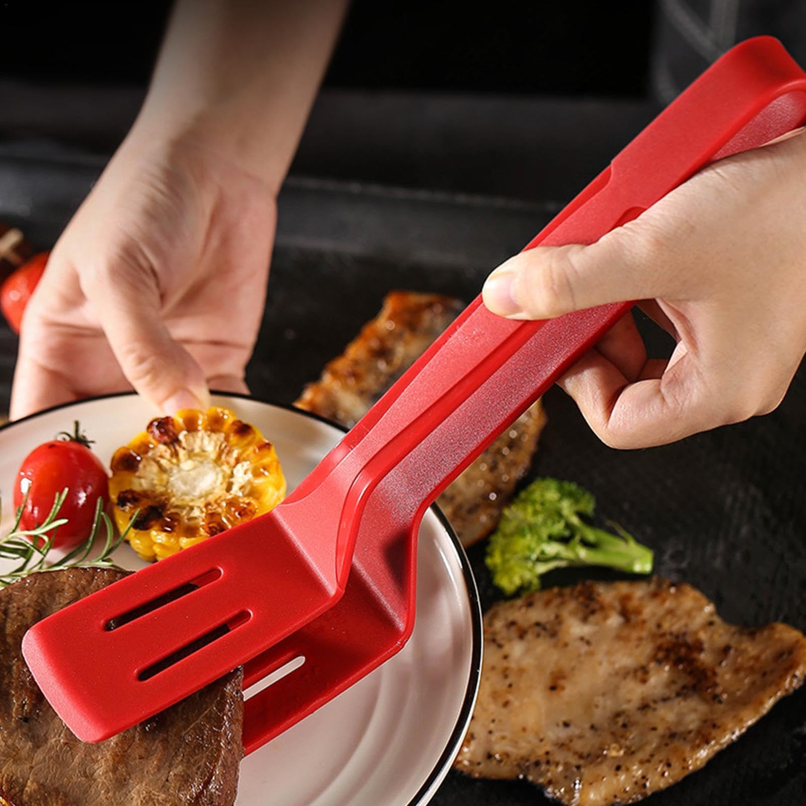 Silikon-Küchenzange zum Kochen – vielseitiger Spatel und Fischwender mit rutschfesten Silikonspitzen, vielseitiger Küchenspatel, ergonomisches und praktisches Kochwerkzeug für Steak